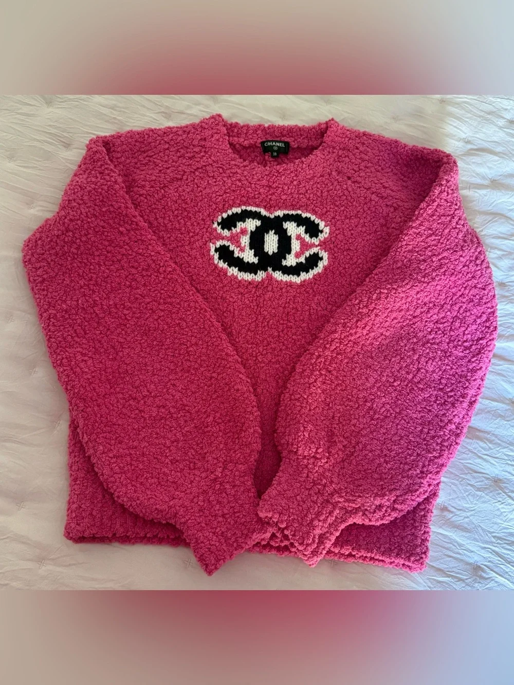 Women Wool Pink Logo Crewneck Sweater - Picture 5 of 8